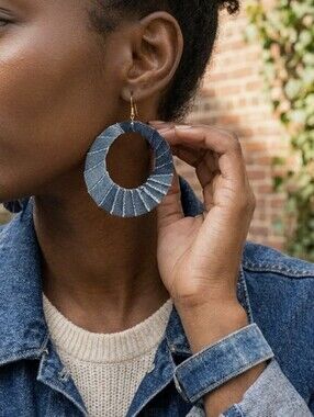 Blue Denim Hoop Earrings